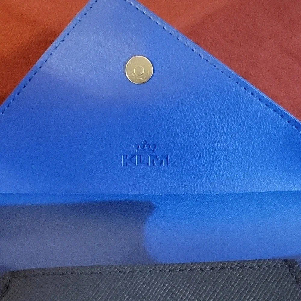 Jantaminiau Royal Blue Wristlet Vinyl KLM Purse Wallet Bag Clutch